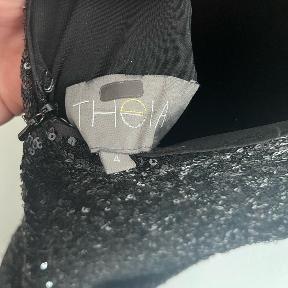 Theia Black Sequin Embellished Plunge Back Stargaze Gown - Picture 6 of 7